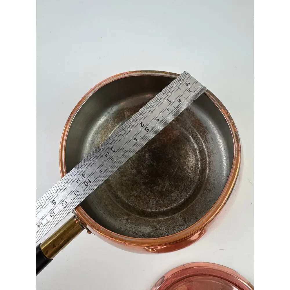 Vintage MCM Solid Copper Pot Rose Gold Metal Wooden Handle Lid Made In Portugal